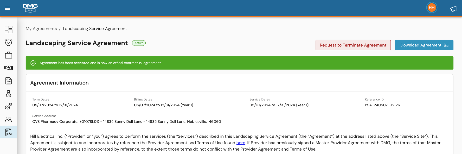 How to Review and Accept Service Agreements – DMG External