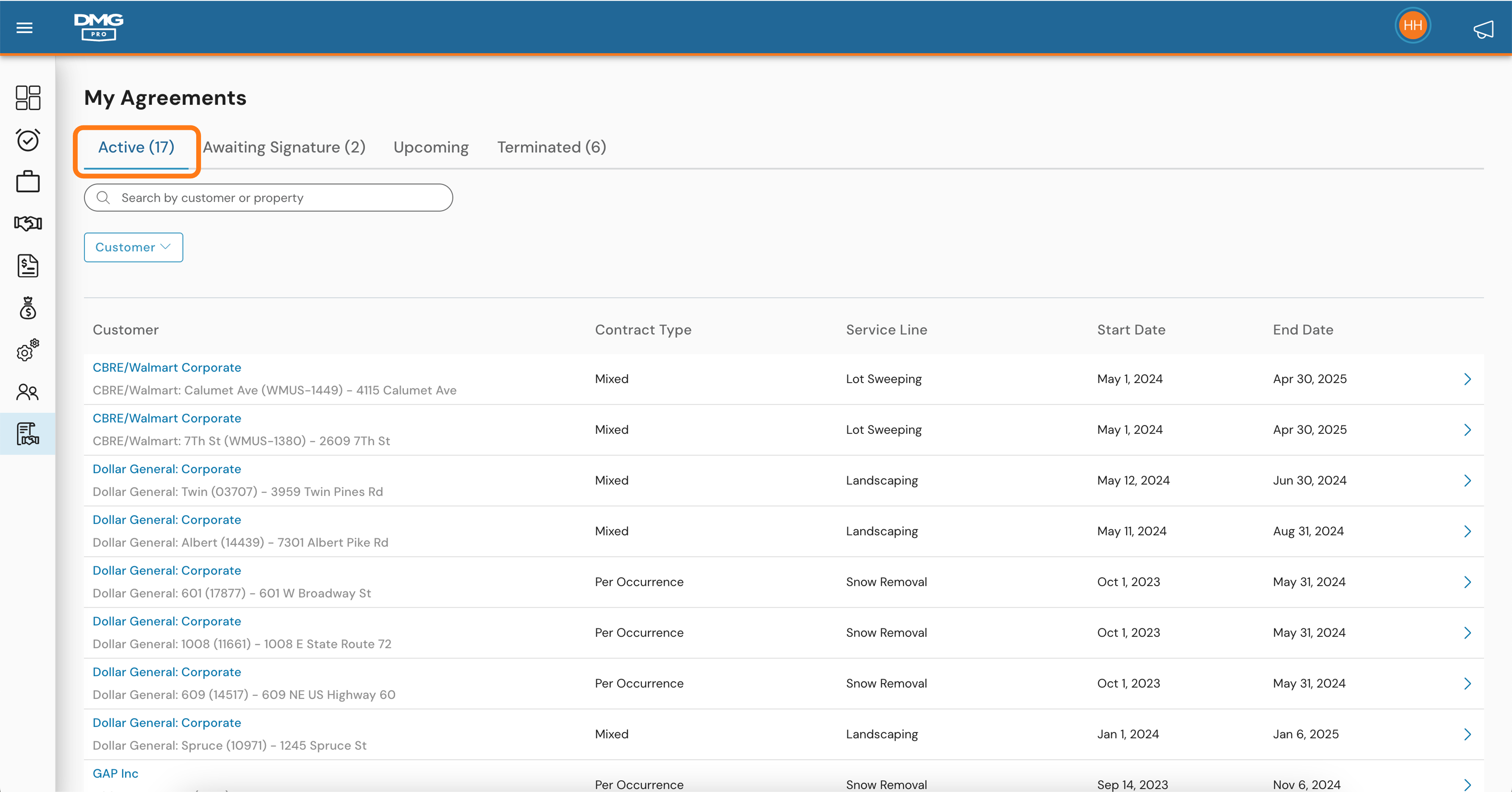 Accessing service agreements in the legacy portal.