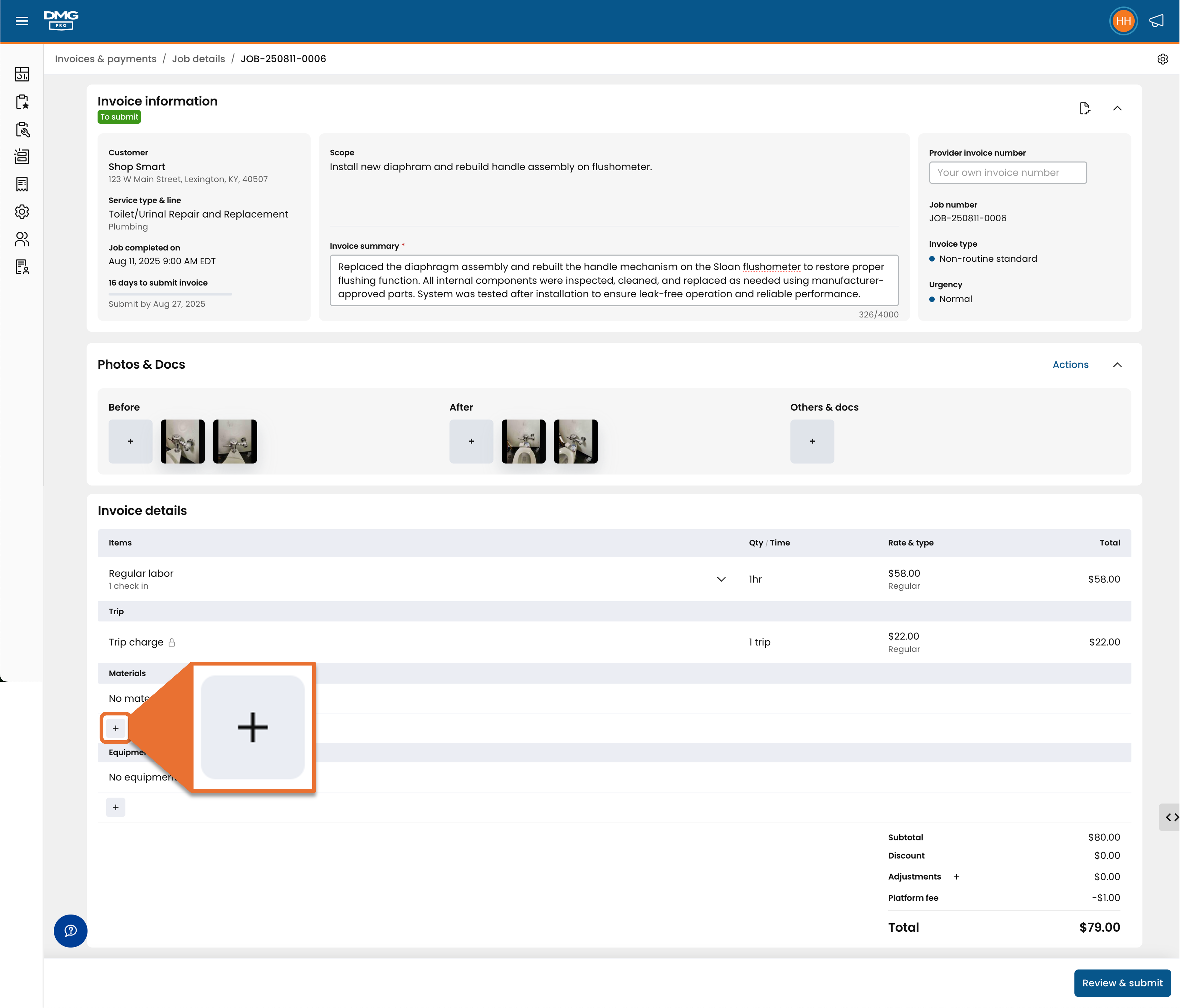 How to add materials and equipment to a job invoice - DMG External